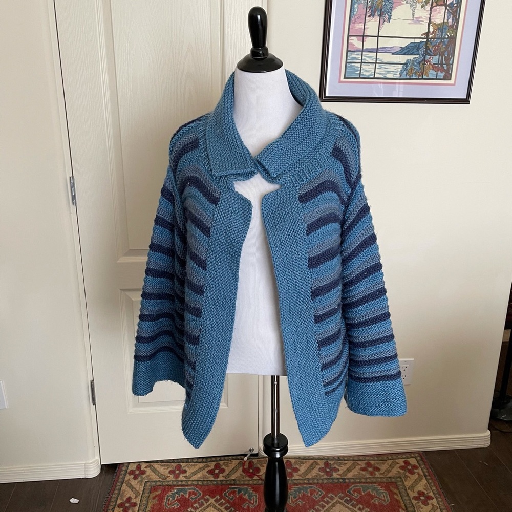 Hand Knit Wool-Blend Striped Cardigan Sweater